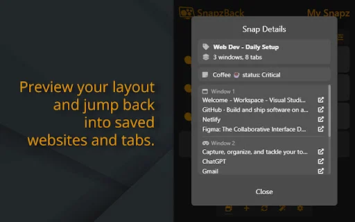 ดาวน์โหลด SnapzBack Layout Manager – จัดระเบียบหน้าต่าง Chrome ฟรี - Screenshot 4