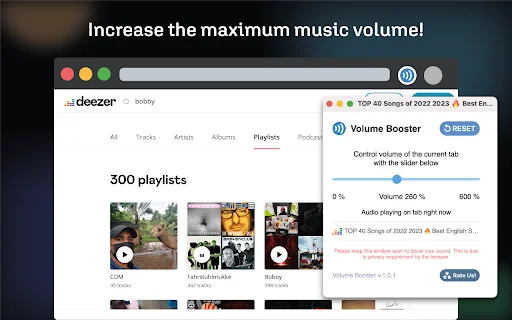 Volume Max – เพิ่มระดับเสียงเบราว์เซอร์ให้ดังสะใจในคลิกเดียว - Screenshot 1
